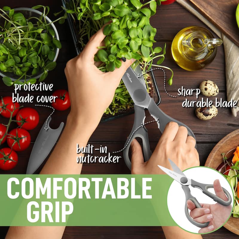 Zulay Kitchen Ultra Sharp Stainless Steel Kitchen Shears With Protective Cover