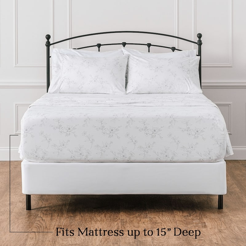 Chanasya Floral Sketch Ultra Soft Luxury Microfiber Sheet Set