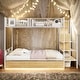 preview thumbnail 1 of 12, Multiple Features and Sturdy Design Twin Over Full Metal Bunk Bed with Drawer and Lateral Storage Ladder and Wardrobe,White White