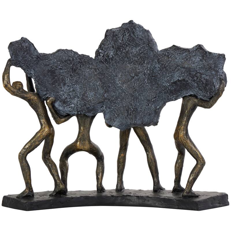 Bronze Polystone Carrying Stone People Decorative Sculpture