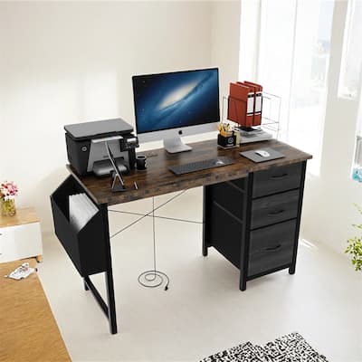47.3" Office Desk with Power Outlet,3 Drawers and Side Pocket