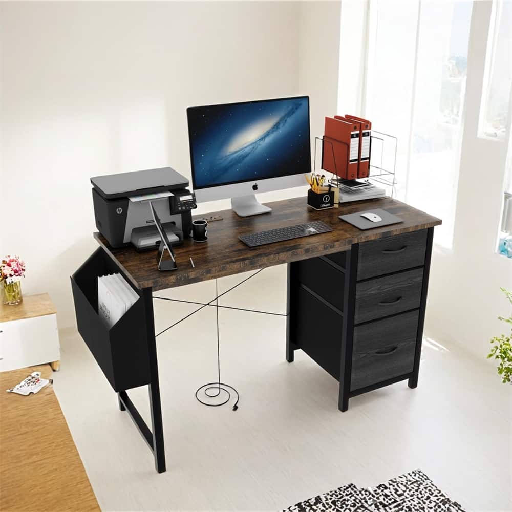 47.3" Office Desk with Power Outlet,3 Drawers and Side Pocket
