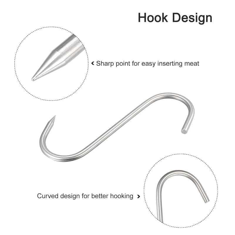 Meat Hooks, Stainless Steel S-Hook Meat Processing for Fish Beef 4Pcs - Silver Tone