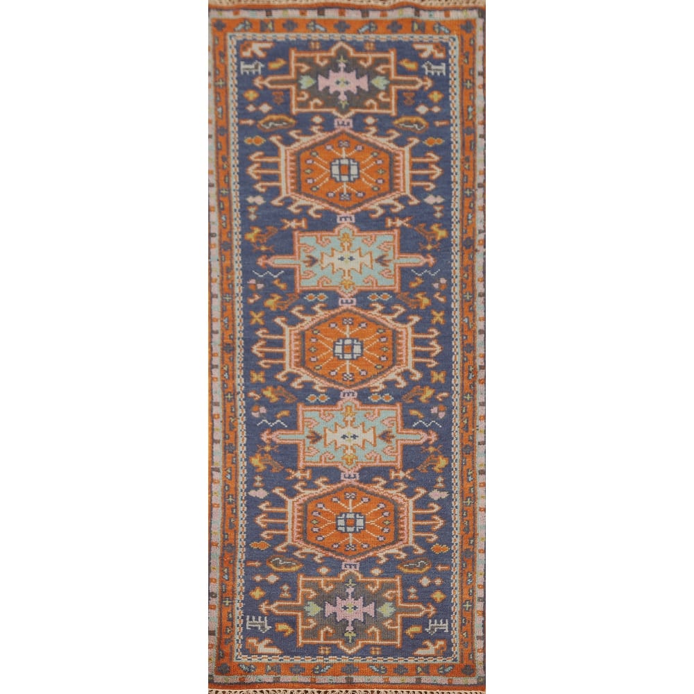 Blue Heriz Serapi Oriental Runner Rug Handmade Wool Carpet - 2'8" x 8'3"