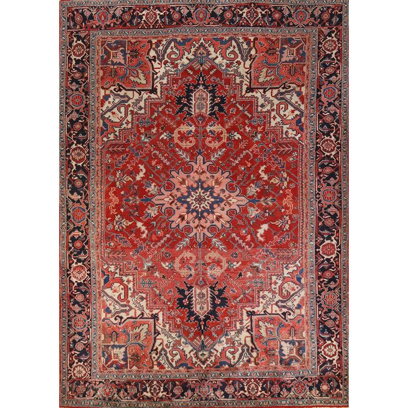 Hand Knotted Oriental 100% Wool Carpet Traditional Medallion Red Heriz (serapi) Area Rug - 11' 10'' X 8' 8''