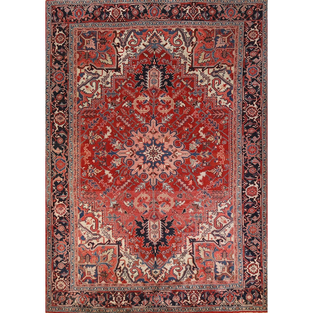 Hand Knotted Oriental 100% Wool Carpet Traditional Medallion Red Heriz (serapi) Area Rug - 11' 10'' X 8' 8''