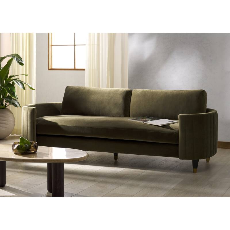 SAFAVIEH Home Winford Velvet Sofa - 91"W x 33"D x 26"H - Olive/Black