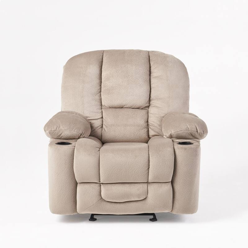 Brown Elegant Fabric Manual Recliner with Dual Cup Holders and Generous Dimensions for Maximum Comfort