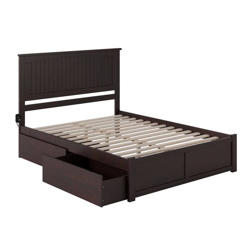 Nantucket Queen Platform Bed with Footboard and 2 Drawers in Espresso