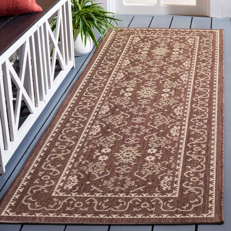 SAFAVIEH Courtyard Erlwine Indoor/ Outdoor Waterproof Patio Backyard Rug - 2'7" x 8'2" Runner - Chocolate/Cream