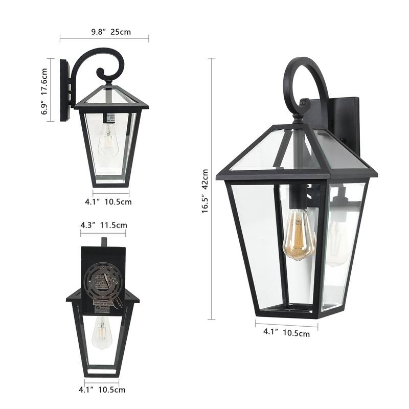 10" 2-Pack Black Outdoor Wall Lanterns with Clear Glass Panels