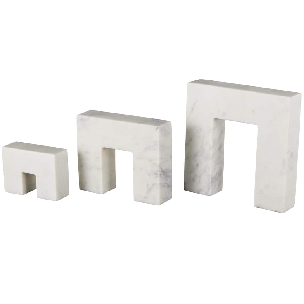 Marble Abstract Square Arch Sculpture with Varying Sizes - Set of 3 White or Black - Roche River Decor