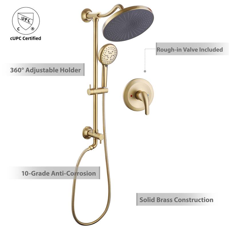 Modland 5-Spray Shower System - 10" Rainfall, Pressure Balance Valve, Matte Black/Gold/Nickel
