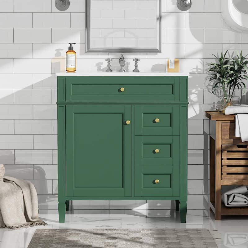 30''Bathroom Vanity With Top Sink,Modern Bathroom Storage Cabinet With 2 Drawers And A Tip-Out Drawer,Single Sink