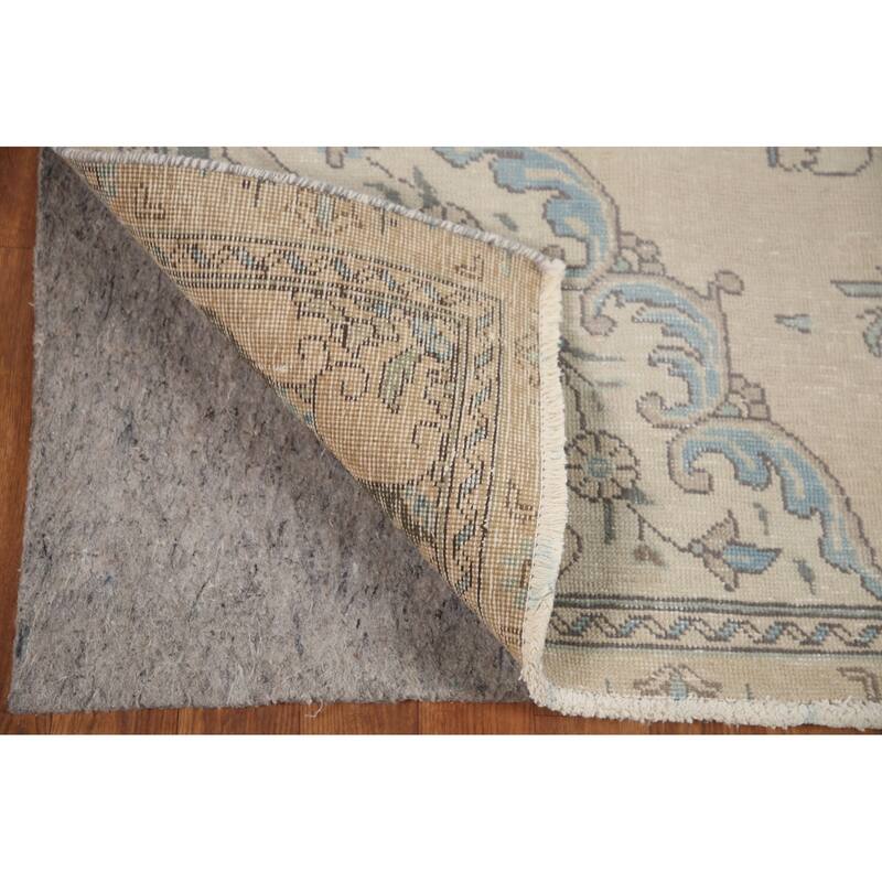 Hand Knotted Oriental 100% Wool Carpet Traditional Floral Beige & Ivories Tabriz Area Rug - 9' 2'' X 5' 6''