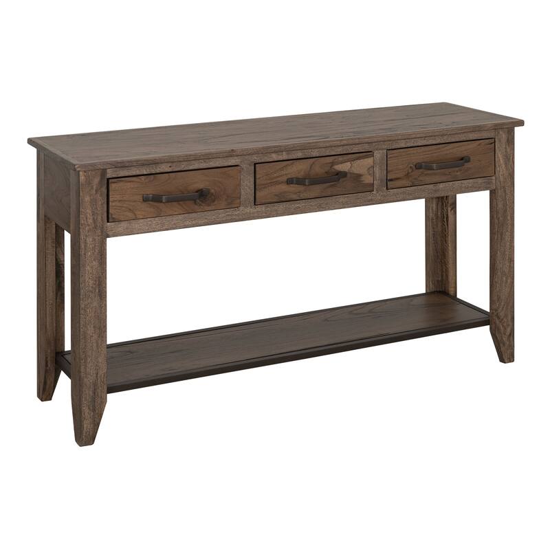 Tacey Sofa Console Table, 3 Drawers, Rustic Peanut Brown Wood, 54 Inch