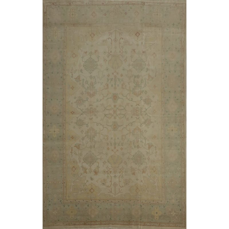 Hand Knotted Oriental 100% Wool Carpet Transitional Floral Beige & Ivories Oushak Area Rug - 12' 9'' X 9' 7''