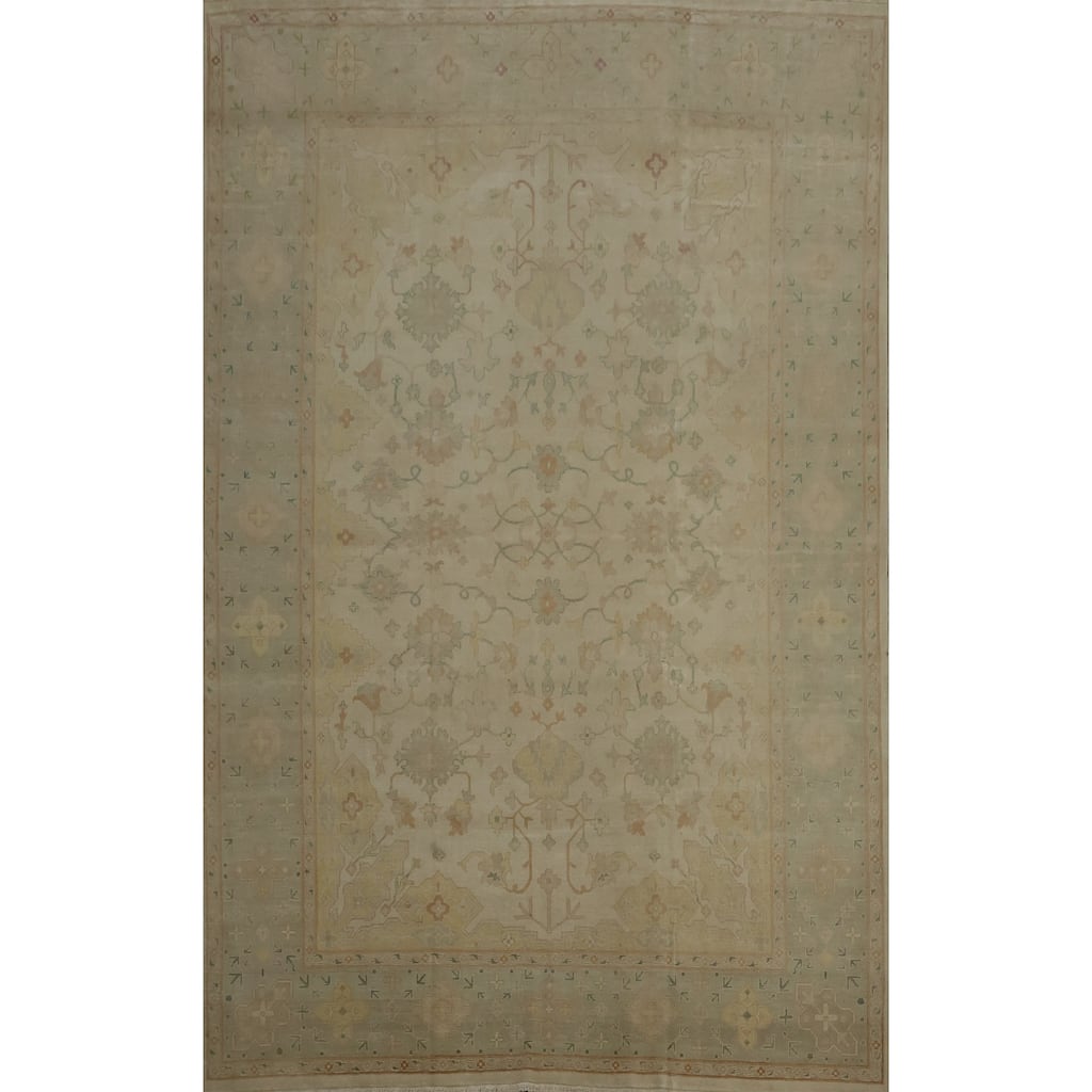 Hand Knotted Oriental 100% Wool Carpet Transitional Floral Beige & Ivories Oushak Area Rug - 12' 9'' X 9' 7''
