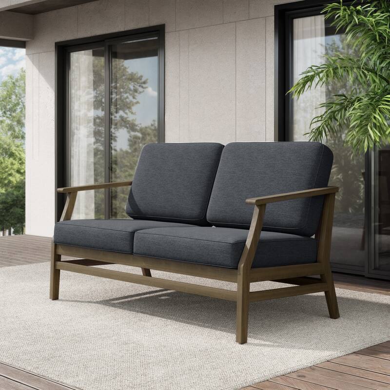 Teak Outdoor Patio Club Chairs Loveseat with Cushions