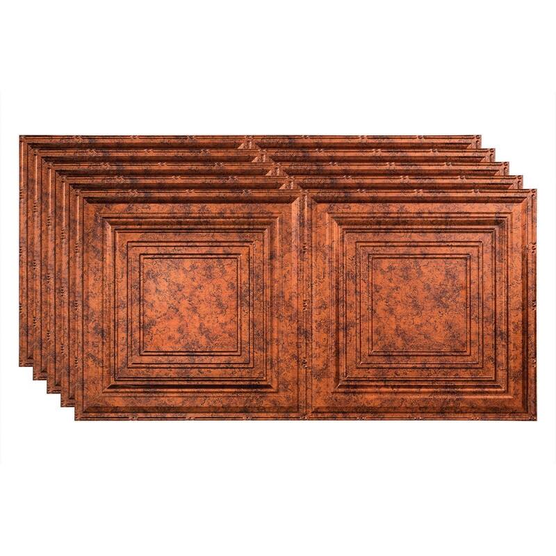 FASÄDE Traditional Style 3 Decorative Vinyl 2ft x 4ft Glue Up Ceiling Panel in Moonstone Copper (5 Pack) - 5 Pack - Moonstone Copper
