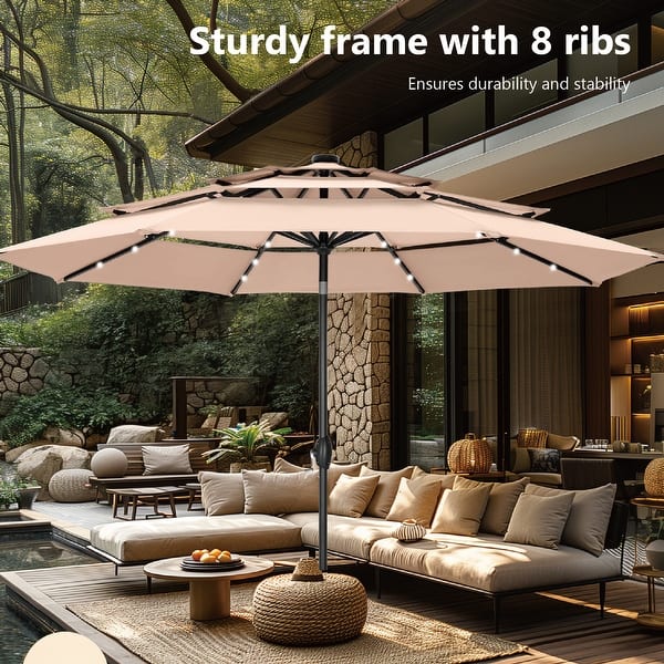 11 auto tilt patio umbrella with led lights antique beige The Swilt In addition Best Selection Large Tilt Patio