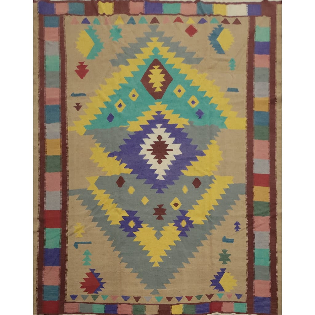 Hand Woven Oriental 100% Wool Carpet Southwestern Tribal Multi-Colored Kilim Area Rug - 9' 9'' X 9' 10''