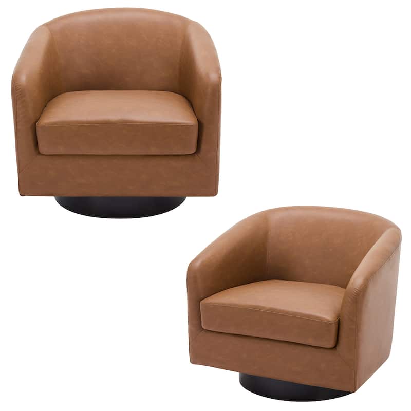 2 Set Modern Wide Round Swivel Accent Barrel Chairs
