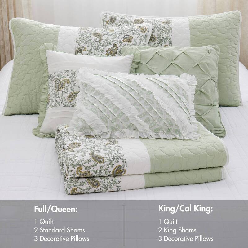 Madison Park Vanessa 6 Piece Cotton Percale Quilt Set with Throw Pillows