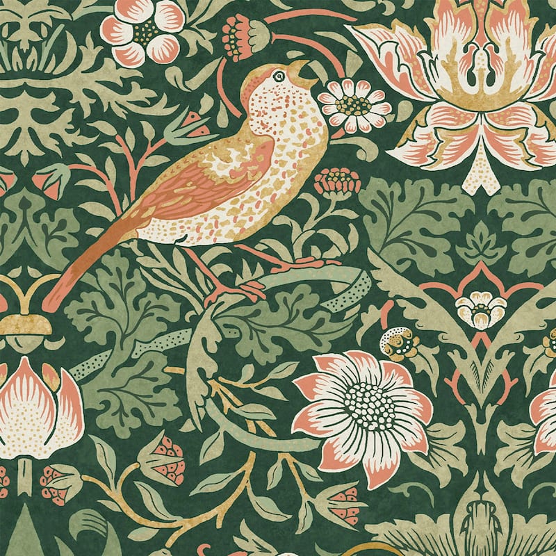William Morris Strawberry Thief Rich Green Wallpaper