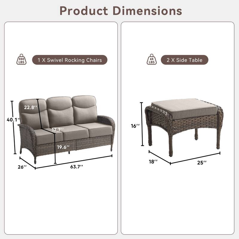 Pocassy Outdoor Wicker Patio Sofa with Swivel Chair Ottoman Sets