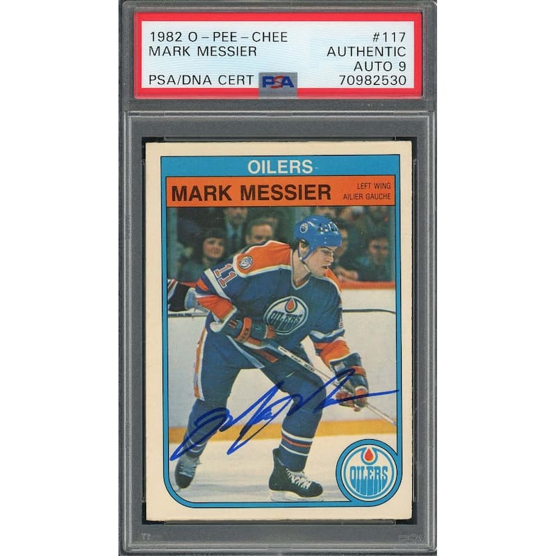 Mark Messier 1982 O-Pee-Chee Signed Hockey Card #117 Auto Graded PSA 9 70982530 - 8'6" x 11'6"