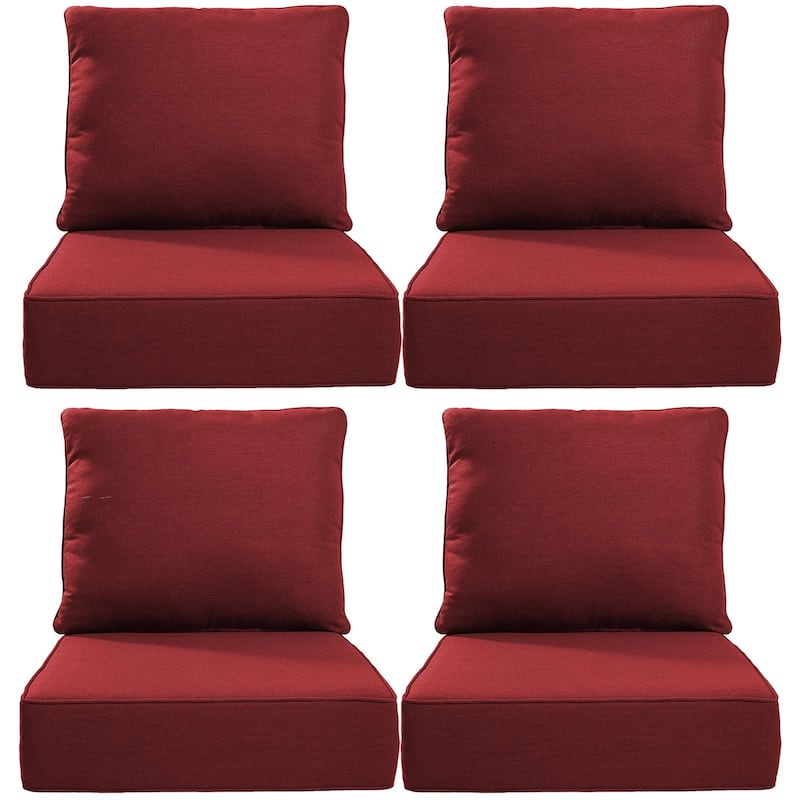 22" W x 24" D x 6" T Water & Fade Resistant Outdoor Lounge Chair Replacement Cushion Set - 4 Sets - Red