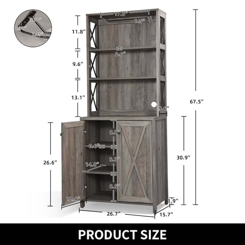 67" Tall Farmhouse Kitchen Coffee Bar Cabinet with Adjustable Shelves