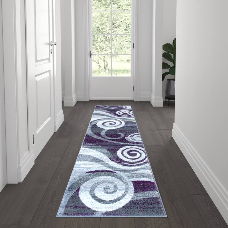 Modern Swirl Design Olefin Area Rug - 2' x 7' - Purple