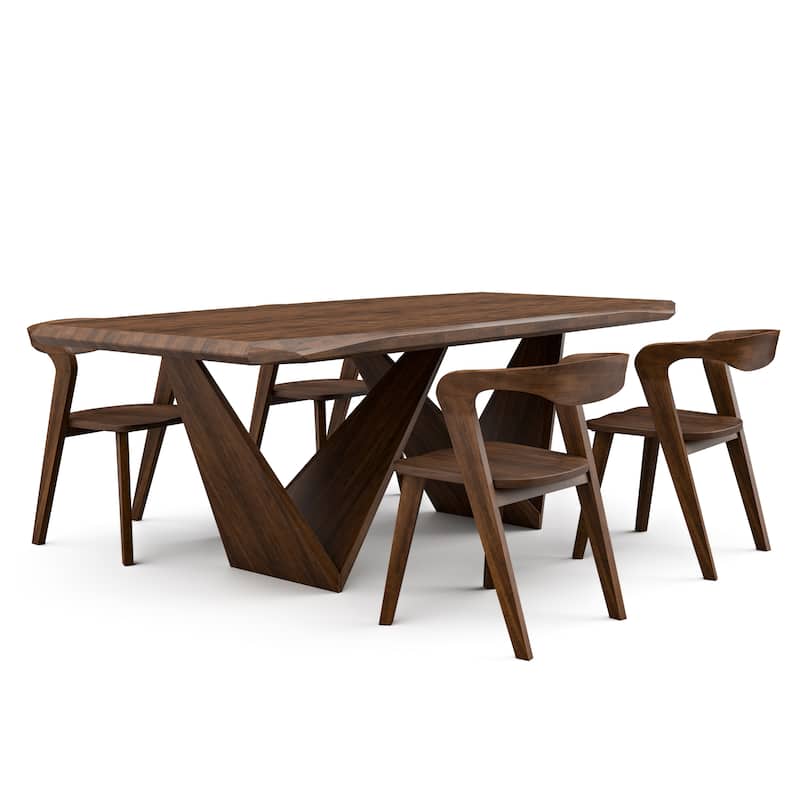 Furniture of America Abigail III Mid-Century Modern 5-Piece Rich Walnut Solid Wood Dining Set