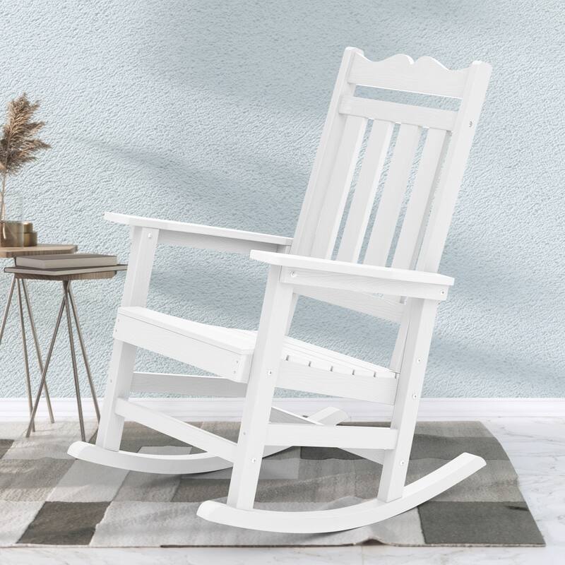 BONOSUKI Patio Adirondack Rocking Chair,Fire Pit Chair Weather Resistant - White