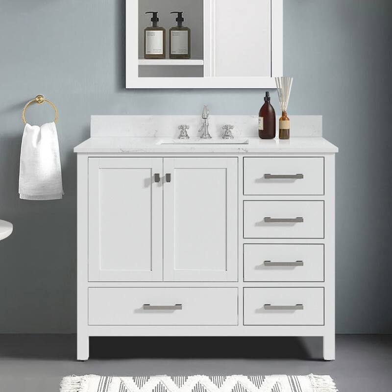 StarrySky 42 inch Undermount Single Sink Bathroom Vanity with Engineered Carrara Marble Top - 42 inch