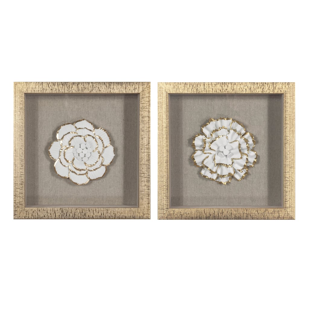HUJI Gold Ceramic Flower Shadow Box Wall Décor Set
