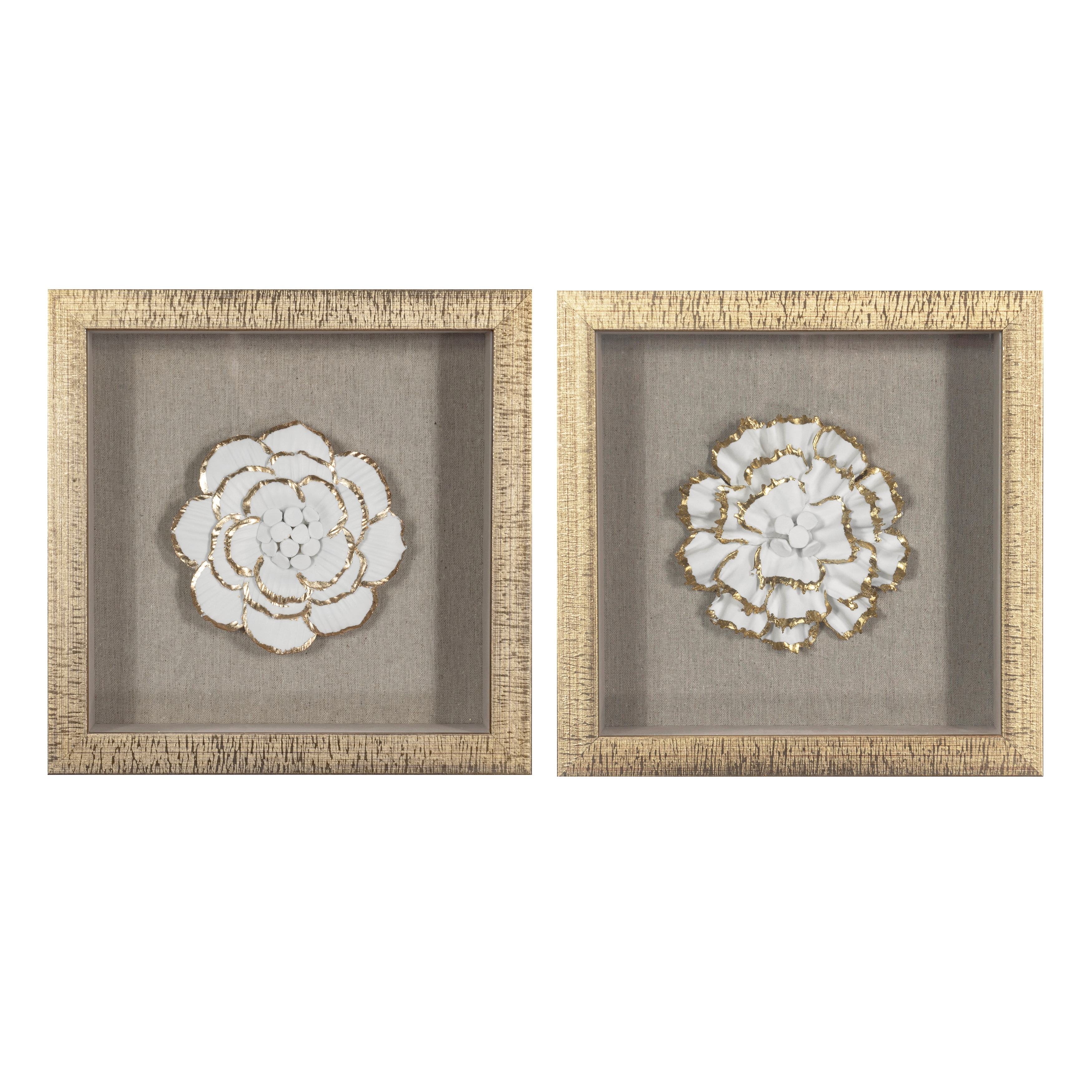 HUJI Gold Ceramic Flower Shadow Box Wall Décor Set