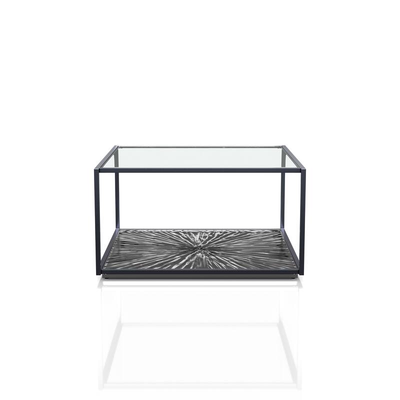 247 Shop At Home Aureum Modern 1-Shelf Coffee Table with Sunburst Base and Tempered Glass Top