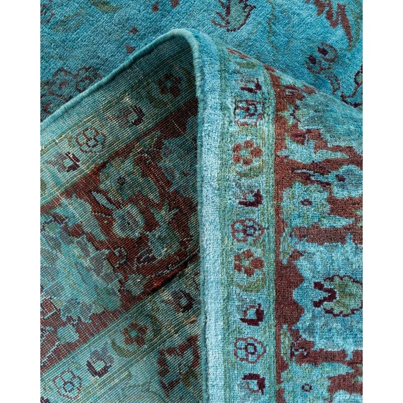 Overton Hand Knotted Wool Vintage Inspired Modern Contemporary Overdyed Blue Area Rug - 4' 2" x 6' 2"