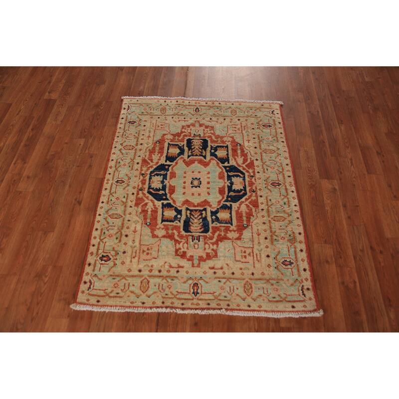 Vegetable Dye Heriz Serapi Rug Hand-Knotted Wool Carpet - 3'0"x 3'10"