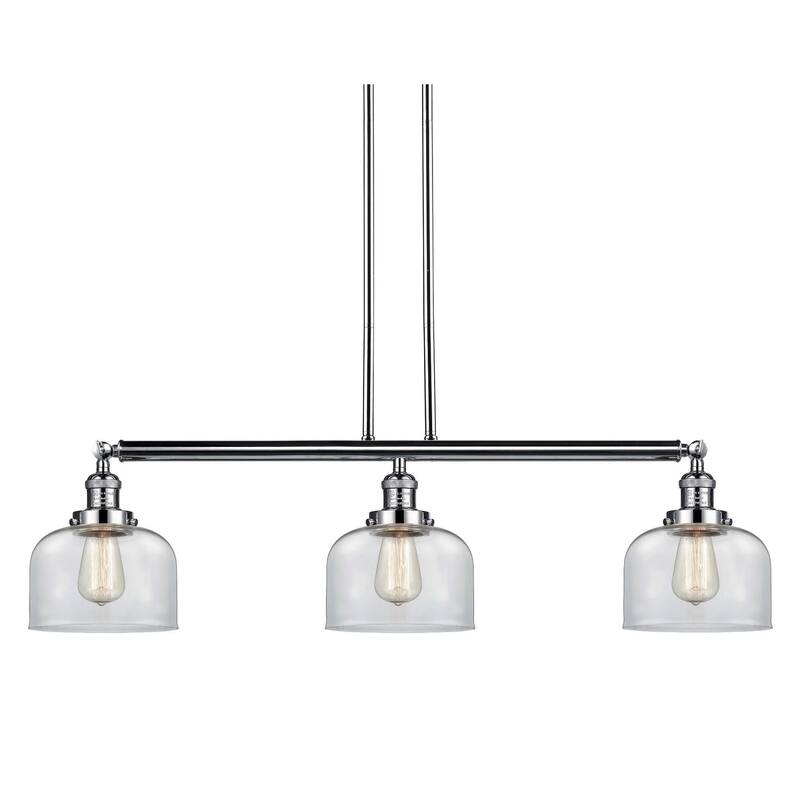 Innovations Lighting Large Bell 3 Light 41" Wide Linear Chandelier - Polished Nickel / Clear