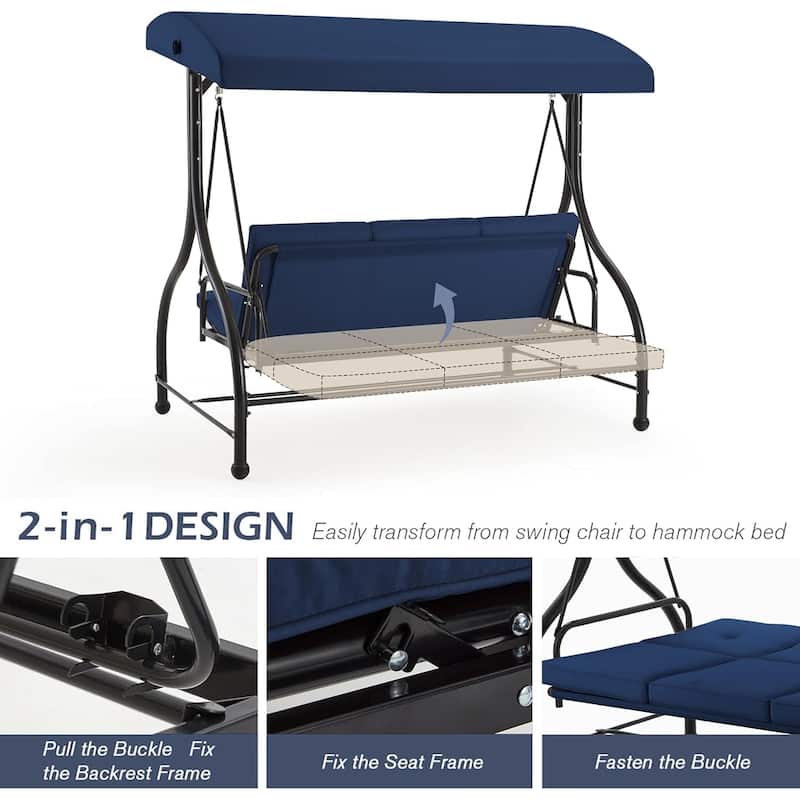 AECOJOY 3-Seat Outdoor Porch Swing w/ Canopy Outdoor Swing Bed