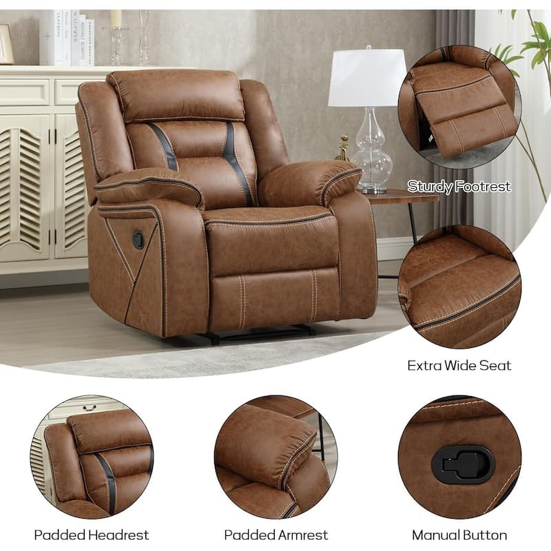 Faux Leather Manual Recliner Chair, Single Reclining Sofa Chair with Armrest and Backrest, Furniture for Living Room