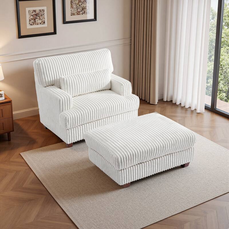 36" Wide Oversized Upholstered Chaise Lounge Accent Chair with Ottoman - Chaise Lounge - Beige