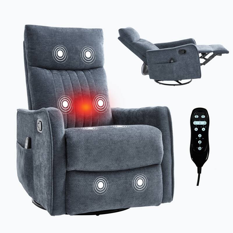 Heat Massage Manual Recliner Chair with Rocker and Swivel in Fabric for Living Room