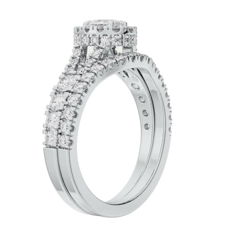 1 1/4Ct Oval Halo Diamond Engagement Wedding Ring Set in White or Yellow Gold