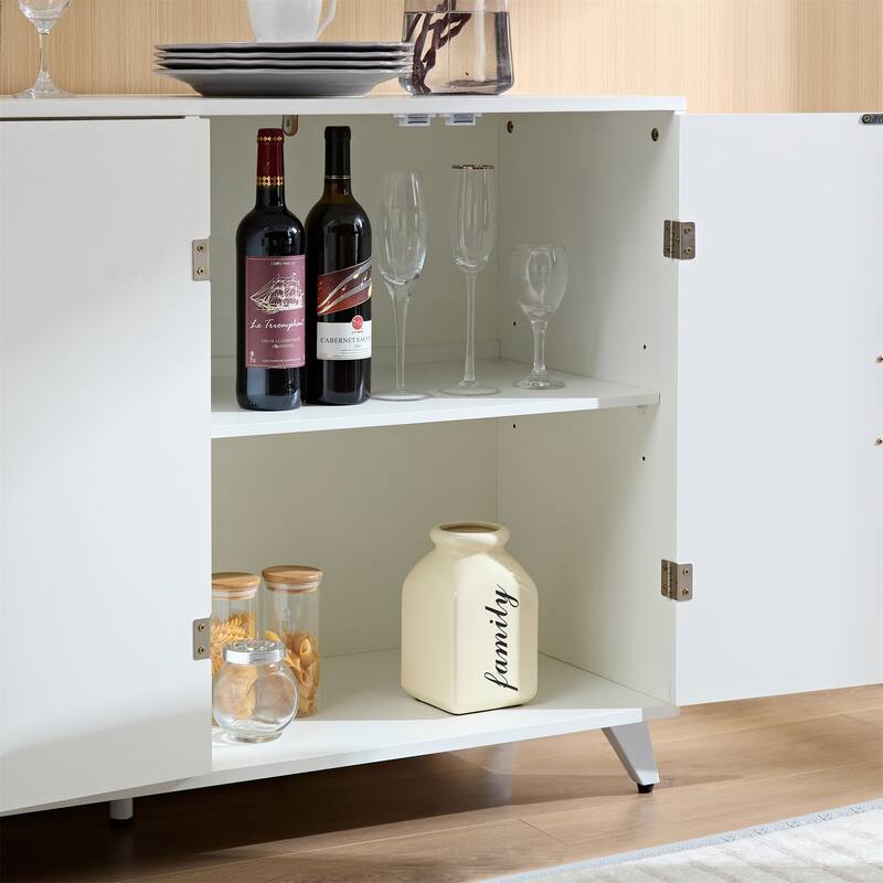 4 Doors Sideboard Buffet with Adjustable Shelves and Wavy Texture