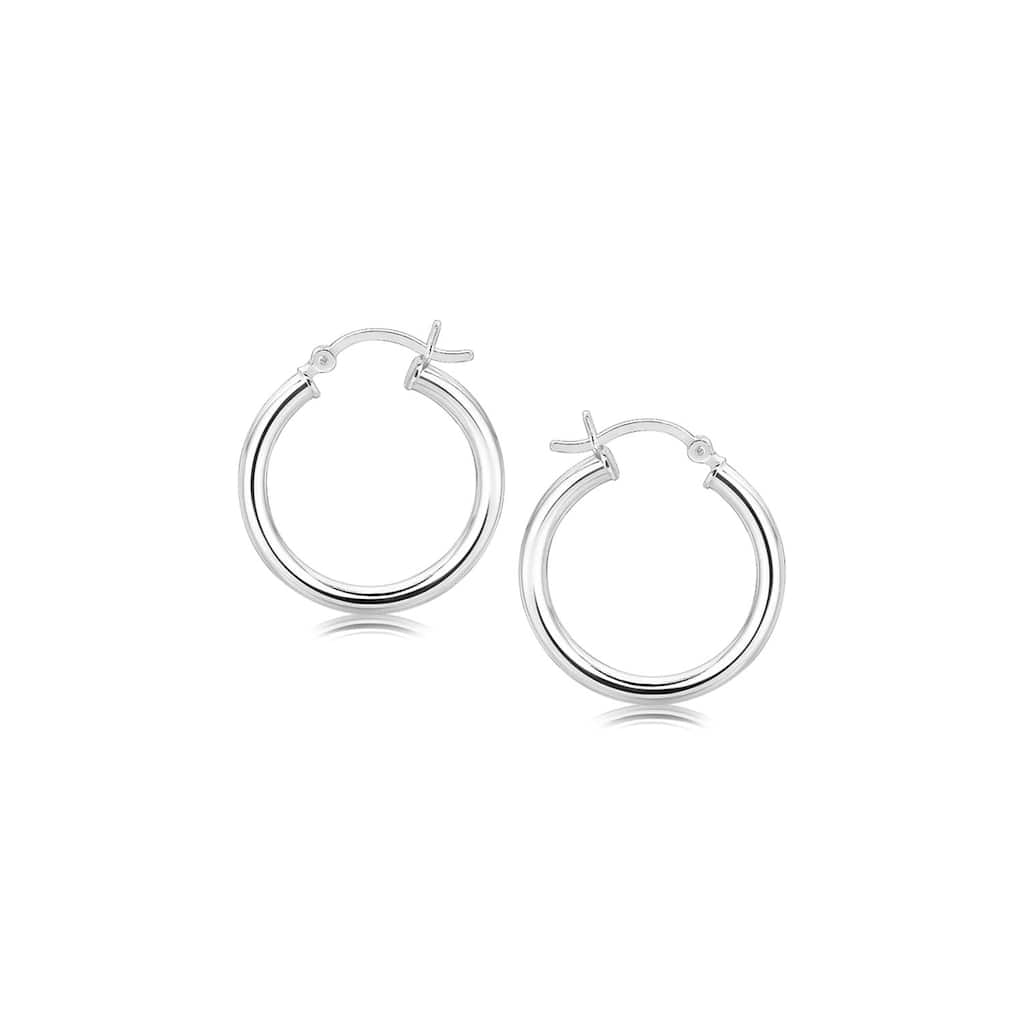 MayaMila Sterling Silver Polished Hoop Motif Earrings with Rhodium Plating (20mm)